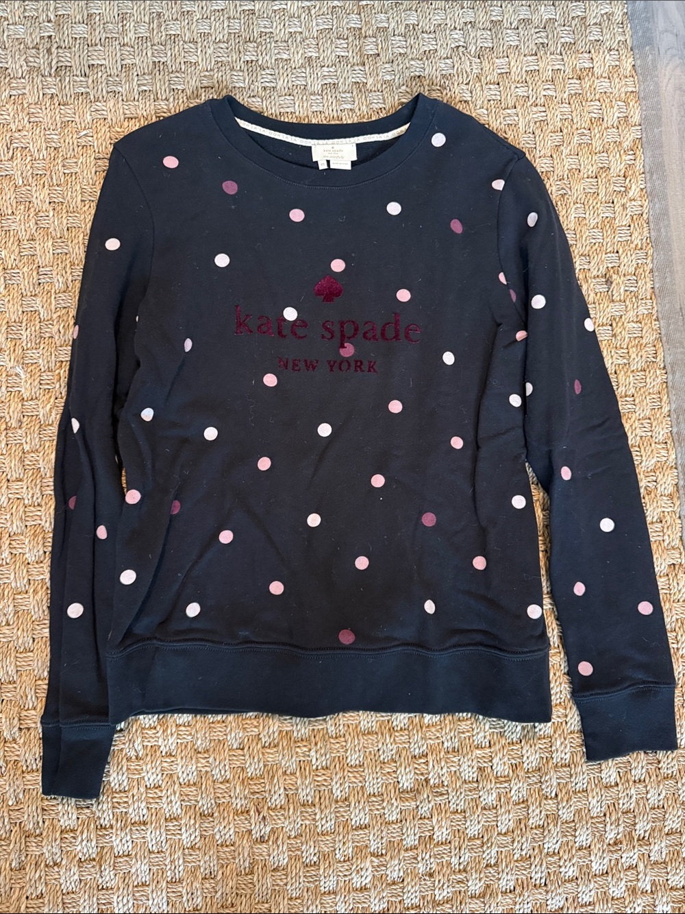kate spade Black Polka Dot Crewneck Sweater with Pink & Burgundy Dots